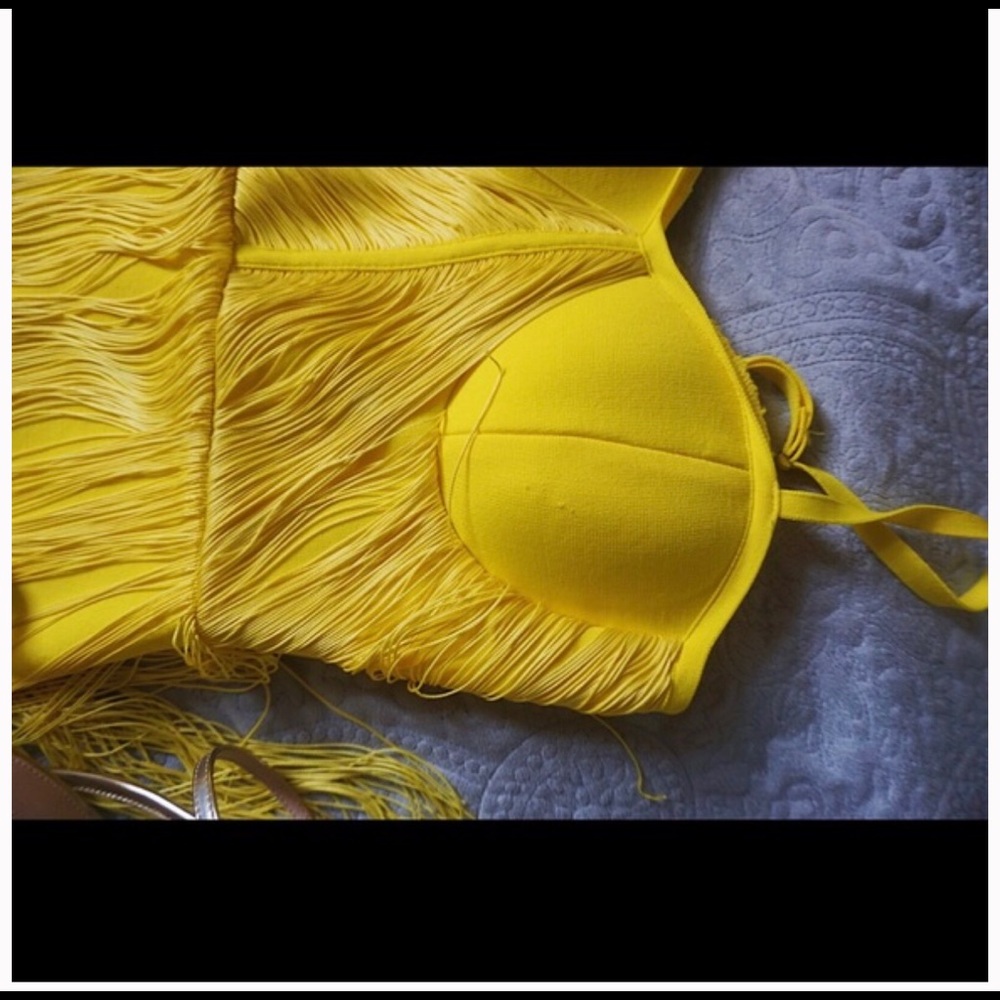 Yellow fringe bandage bodycon party dress